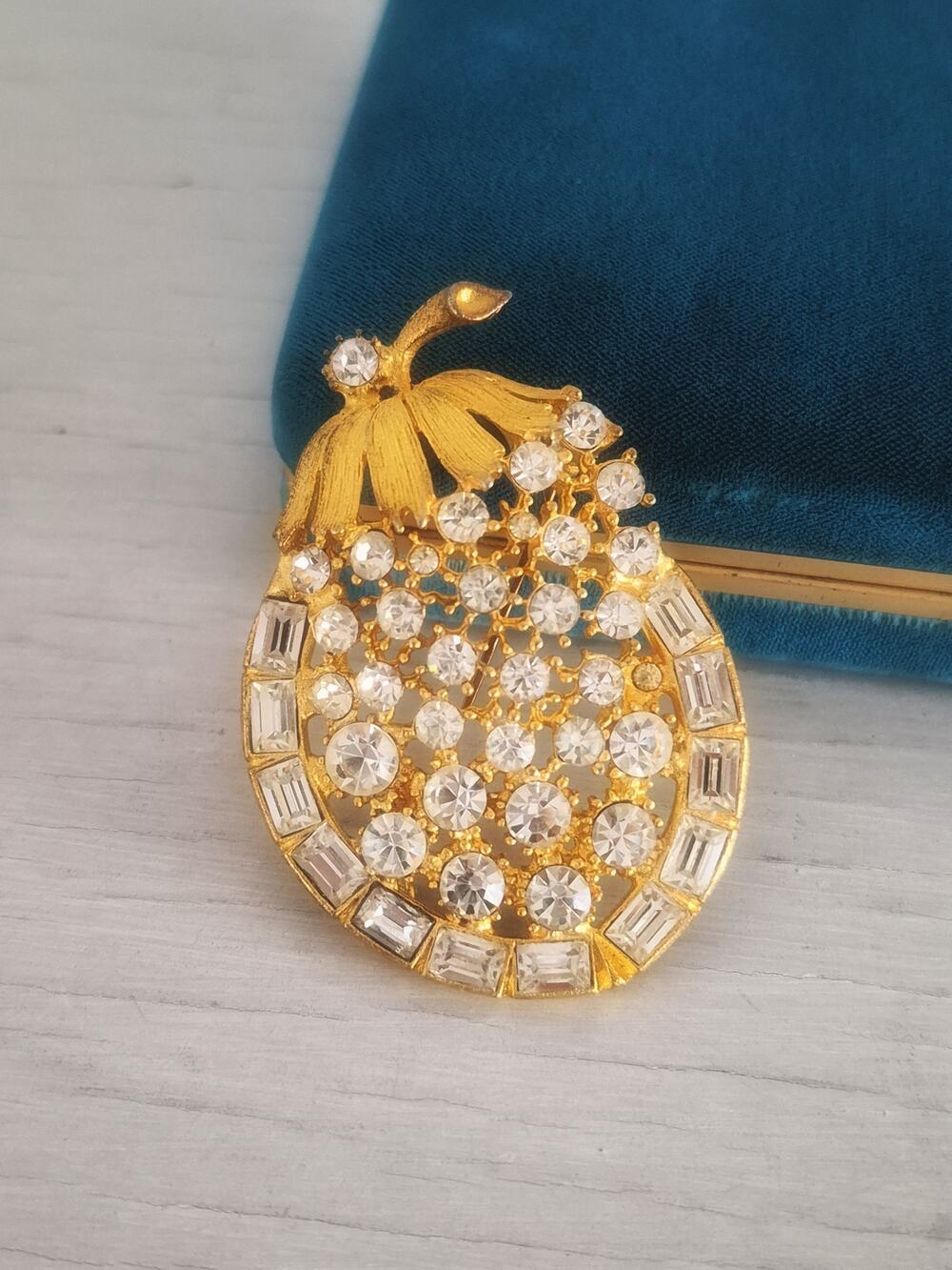 Vintage Large Berry Top Designer Rhinestone Brooch Pin